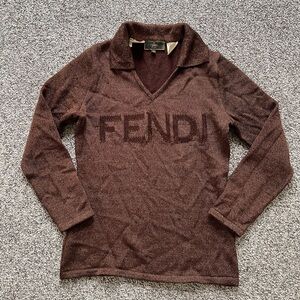 Vintage Fendi Logo Italy Bronze Shimmery Sweater Top Sz 40